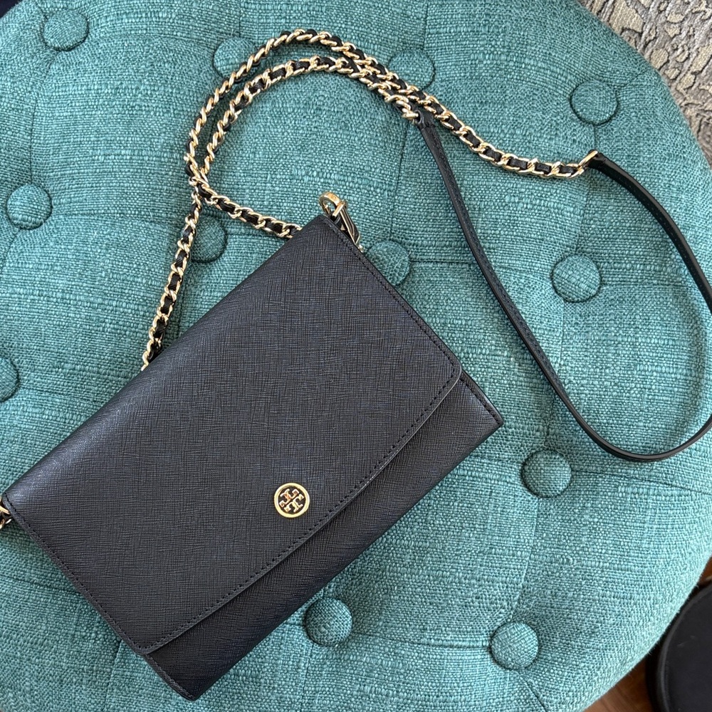 Tory Burch Black Crossbody Bag with Gold Chain